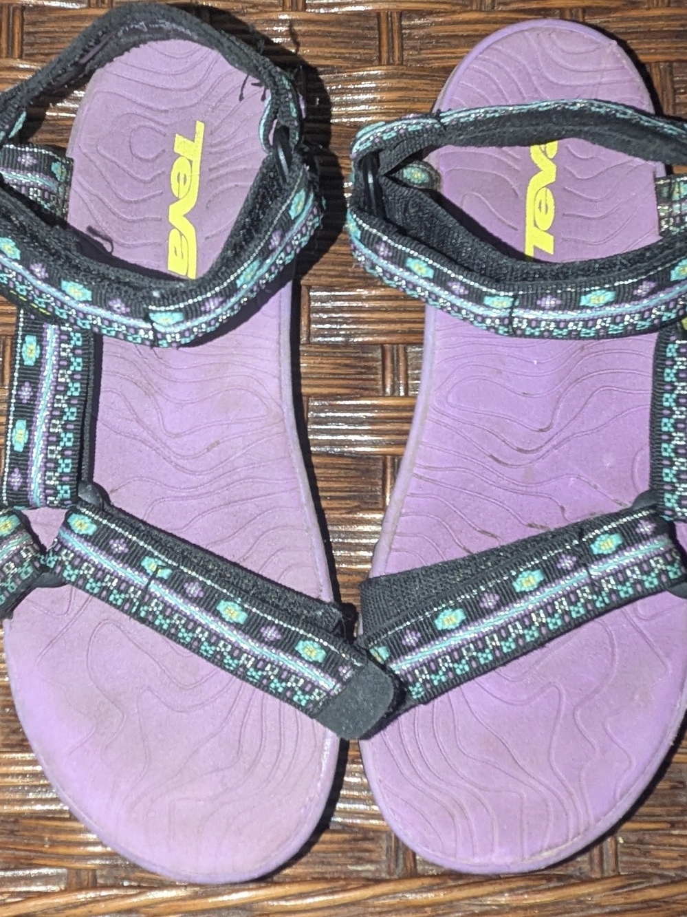Teva Women's Purple Sandals with Black and Teal Patterned Straps